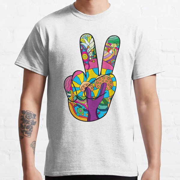 Magic mushroom pattern hippie victory hand Classic T-Shirt