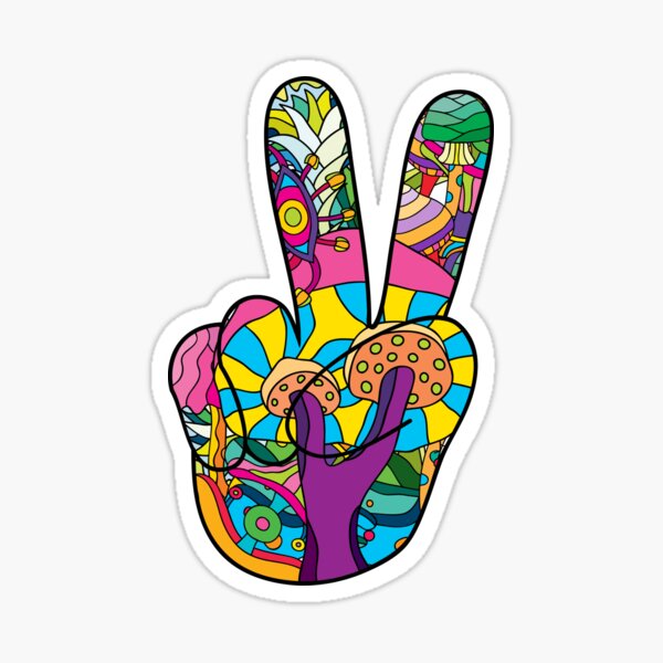 Magic mushroom pattern hippie victory hand  Sticker