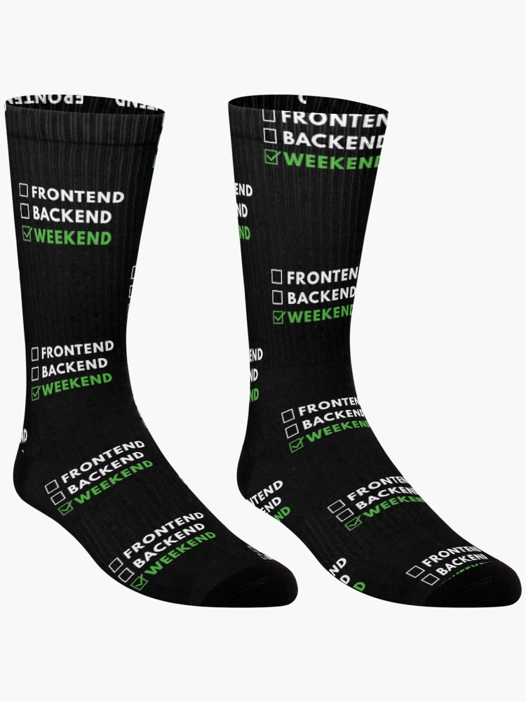 Thumbnail 3 of 5, Socks, Frontend Backend Weekend Developer Programmer Coding Life designed and sold by Piztees.