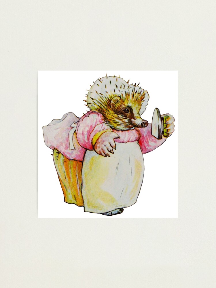 Vintage Mrs Tiggy Winkle Figurine, Beatrix store Potter Collector Gift with Book! Porcelain Hedgehog w/ Iron, Gold Oval Stamp, Laundry Room Decor