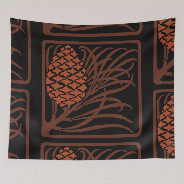 Item preview, Art Nouveau Pinecone, Pinecone and Pine Needle Pattern in Red and Brown designed and sold by Hether McCuistion.