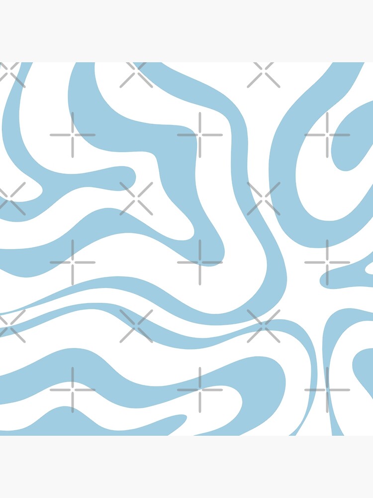 Retro Modern Liquid Swirl Abstract Pattern Square in White and Baby Blue by kierkegaard