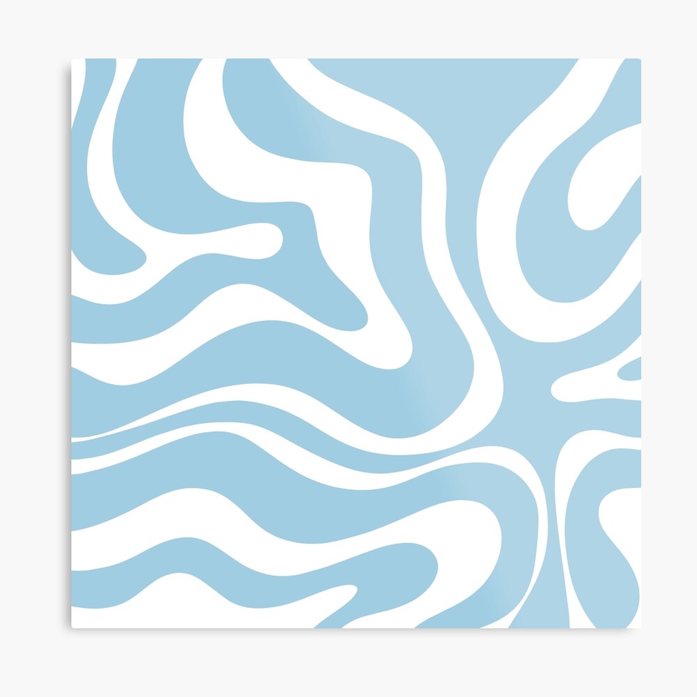 Retro Modern Liquid Swirl Abstract Pattern Square in Light Blue and White |  Art Board Print