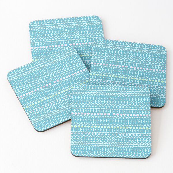 Hand drawn white and blue pattern Coasters (Set of 4)