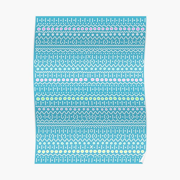 Hand drawn white and blue pattern Poster