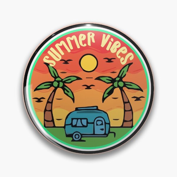 Item preview, Summer Vibes Sticker | Magnet | Pin Button | T-Shirt | Top | Tote Bag | Travel Mug | Clock | Poster designed and sold by MonkeyPaper.