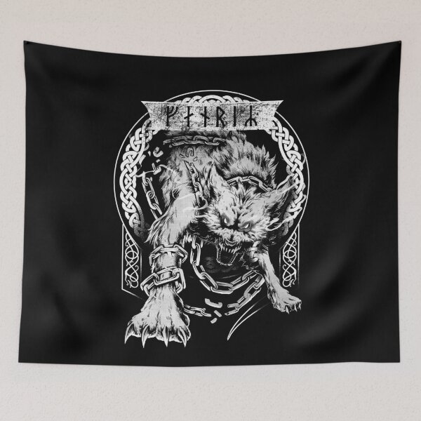 Item preview, Fenrir Wolf Norse Futhark Runes Viking Mythology Ragnarok White designed and sold by BluePagan.