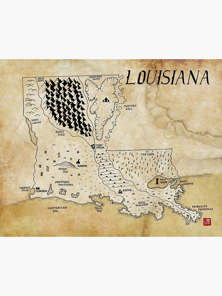 Louisiana Map Art - Painted Map of Louisiana T-Shirt by World Art Prints and Designs