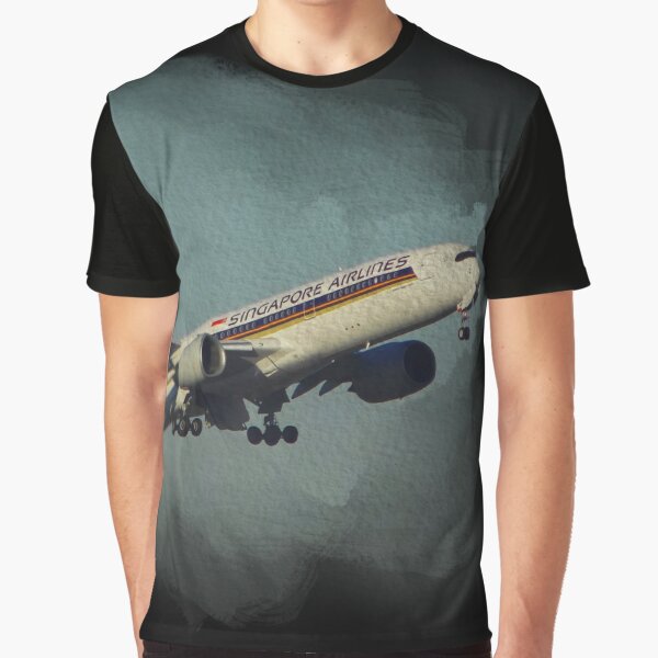 Vista previa del artículo con la obra «Avión Singapore airlines despegando Acuarela Fondo Negro», diseñado y vendido por FDbubble1986.