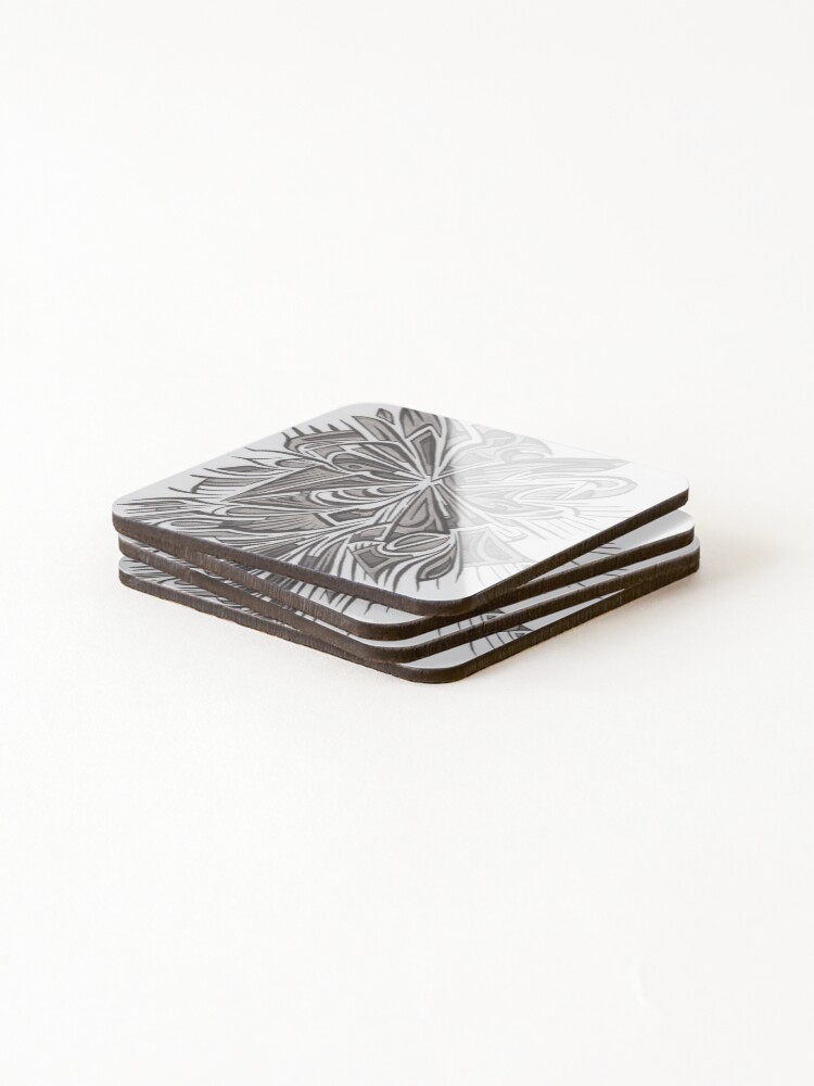 Thumbnail 4 of 5, Coasters (Set of 4), Exploding Grey Abstract Design designed and sold by MathenaArt.