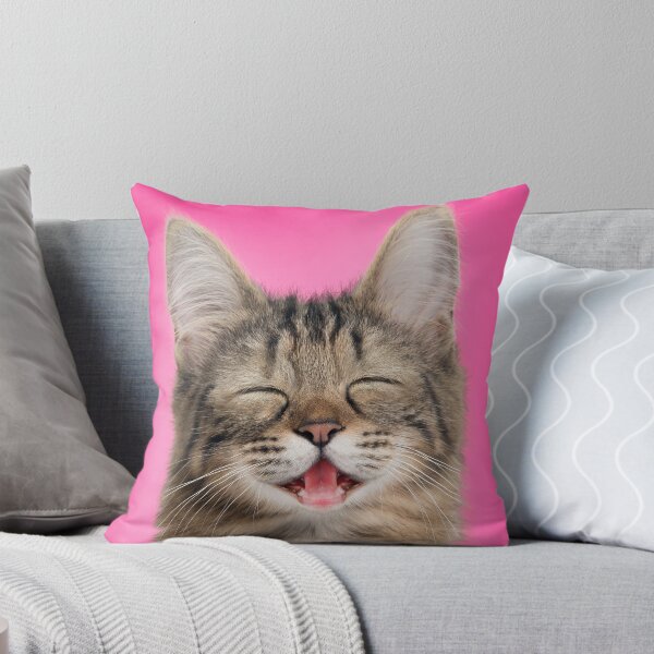 Item preview, Cute Turkish Angora cat laughing on pink background designed and sold by ArdeaOnline.