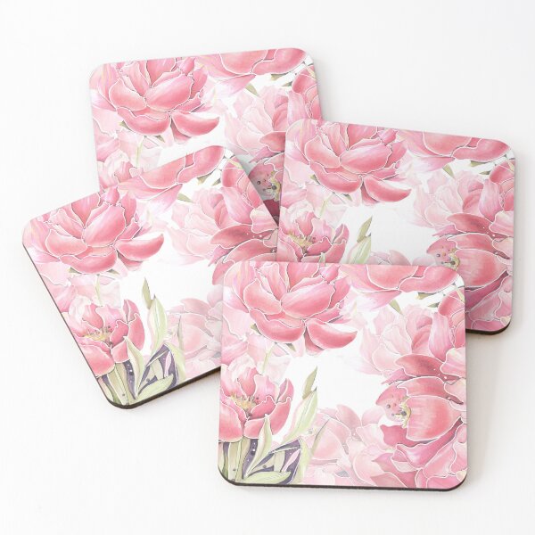 Item preview, delicate cute pink peonies on a white background designed and sold by InessArt.
