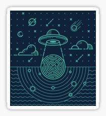 Pegatina Ufo en la noche oscura.