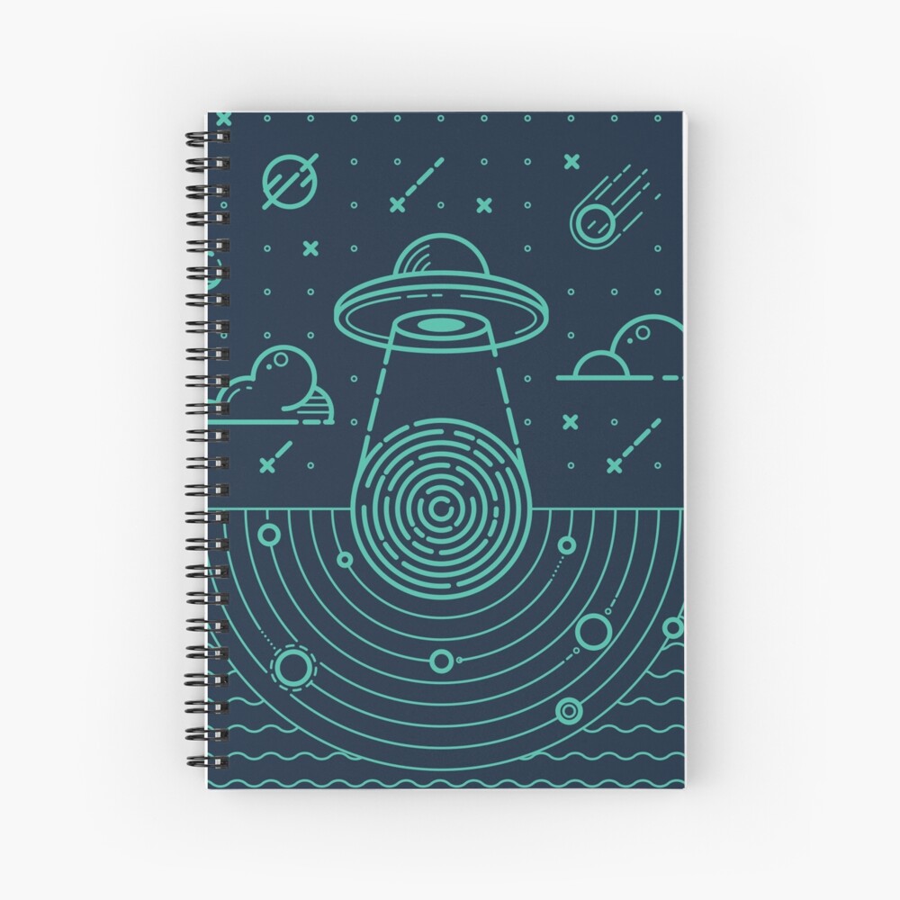 Ufo in dark night. Spiral Notebook