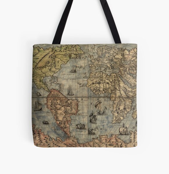 Cotton Linen Eco Shopping Tote Shoulder Bag Print Black World Map L8625e S 