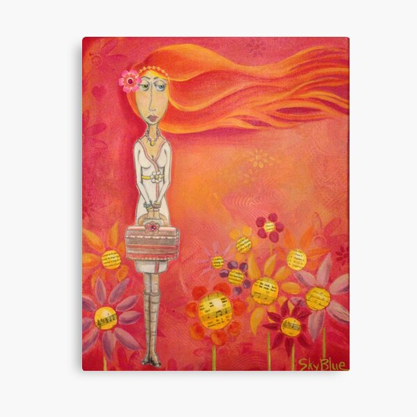 Brave Girl with Pink Handbag - Folk Art Girl with Red Orange Hair Canvas Print
