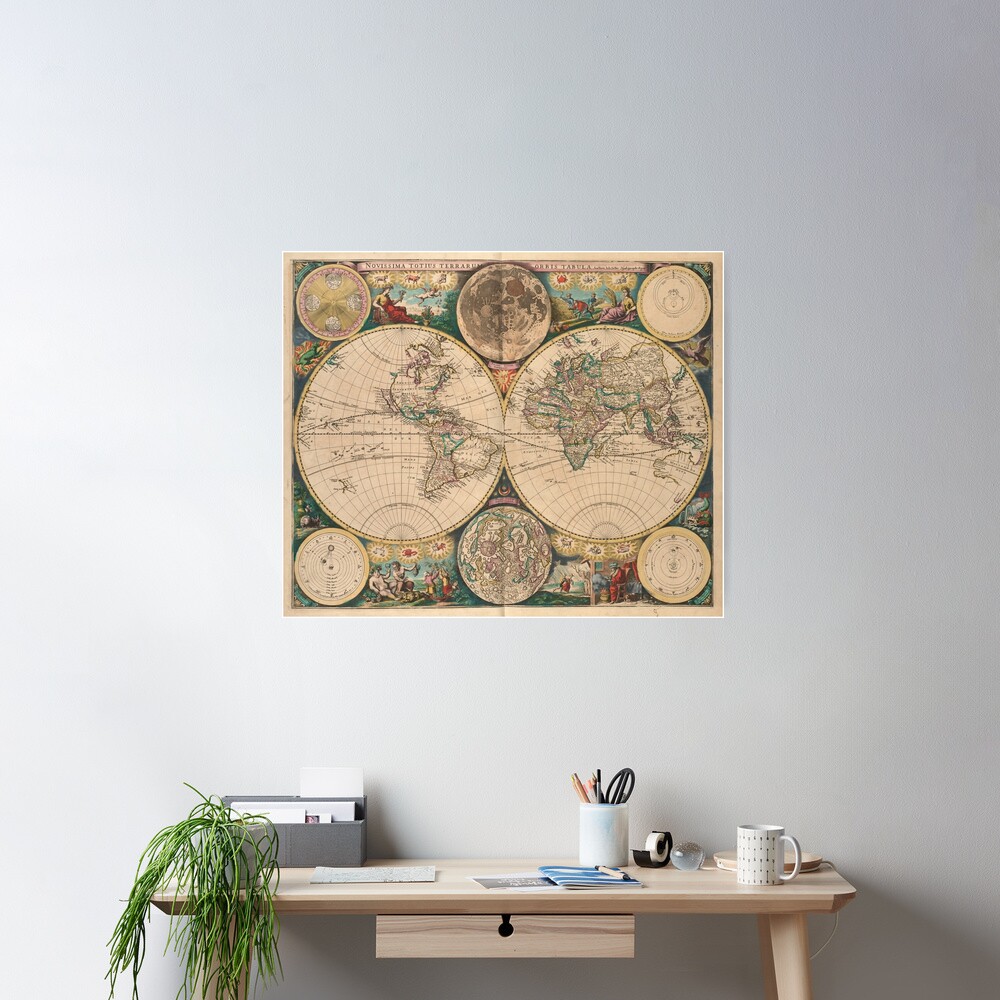 Vintage Map of The World (1672) 2 Poster