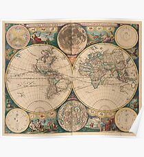 Vintage Map of The World (1672) 2 Poster