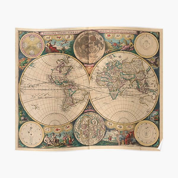Vintage Karte der Welt (1672) 2 Poster