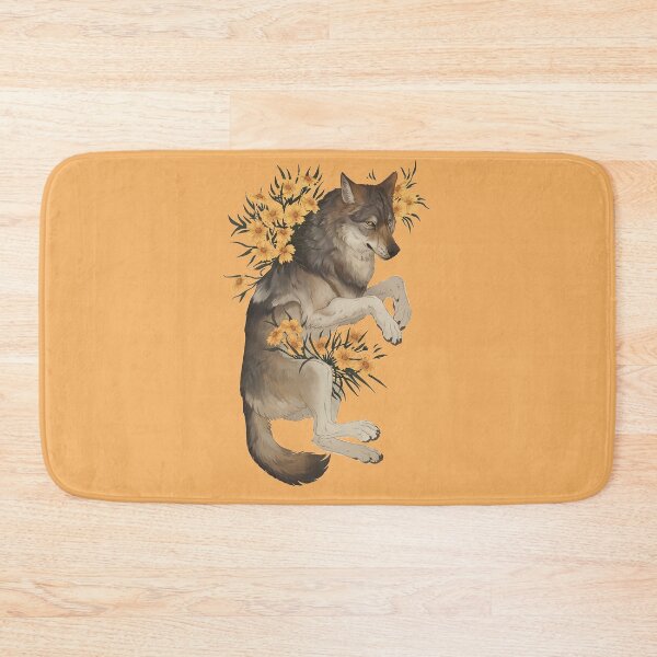 Artikelvorschau, Schöner Wolf mit orangefarbenem Blumenkunstt-shirt, Aufklebern entworfen und verkauft von Annelley.