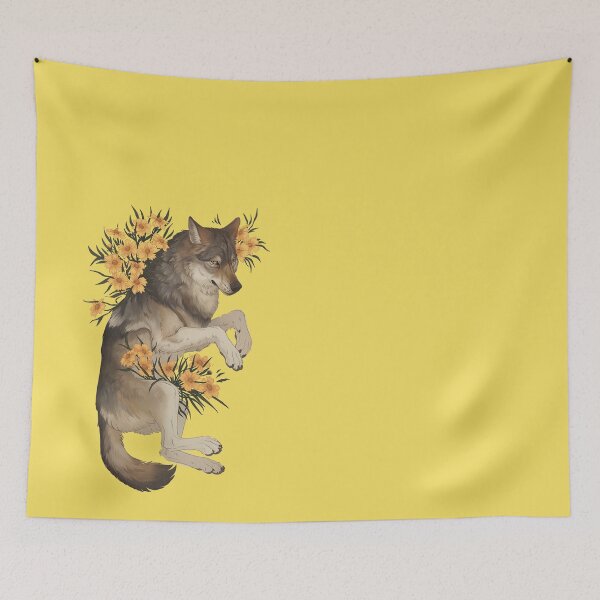 Item preview, Beautiful wolf with orange flower art-t shirt ,stickers designed and sold by Annelley.