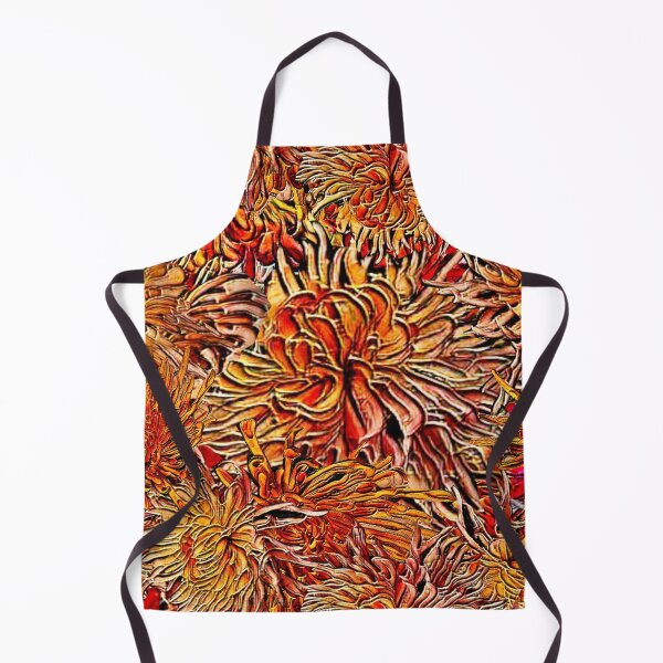 Artikelvorschau, Chrysanthemenstrauß, warmes Orange, Farbtrend des Jahres, endloses Muster entworfen und verkauft von Maria Mihailova.