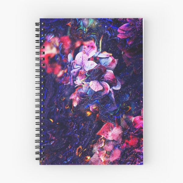 Item preview, “La vie en rose” Floral plant collage of a hydrangea wrapped in blue and pink particles with wavy spectral colors designed and sold by N-o-r-d-l-y-s.