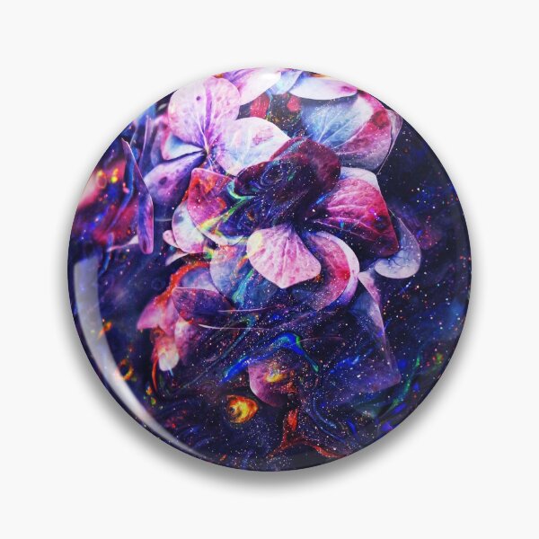 Item preview, “La vie en rose” Floral plant collage of a hydrangea wrapped in blue and pink particles with wavy spectral colors designed and sold by N-o-r-d-l-y-s.