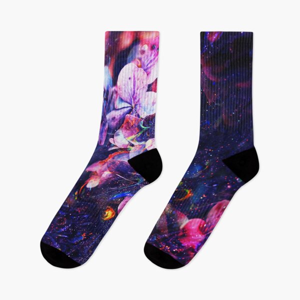 Item preview, “La vie en rose” Floral plant collage of a hydrangea wrapped in blue and pink particles with wavy spectral colors designed and sold by N-o-r-d-l-y-s.