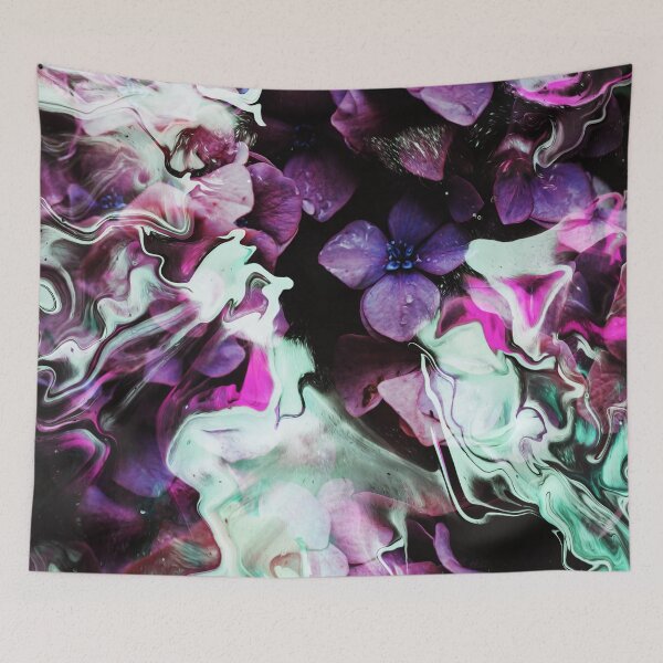 Item preview, "Les Fleurs Du Mal" Floral plant collage of violets wrapped in violet, turquoise and pink waves designed and sold by N-o-r-d-l-y-s.