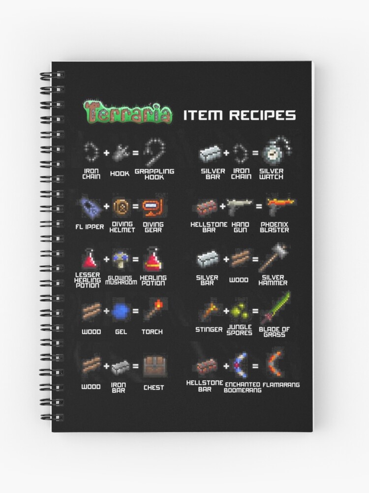 Terraria Game All Weapons Item Recipes Spiral Notebook for Sale