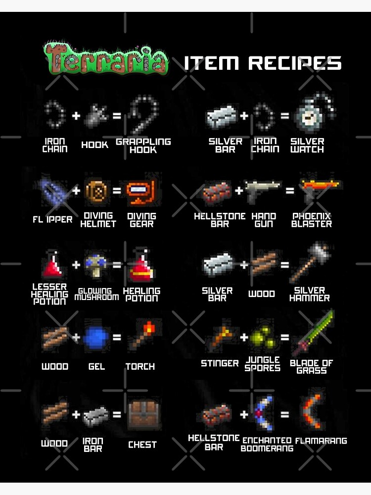 Huddle rester Objector Terraria Game All Weapons Item Recipes" Art Board Print for Sale by  RobertoDerek6 | Redbubble