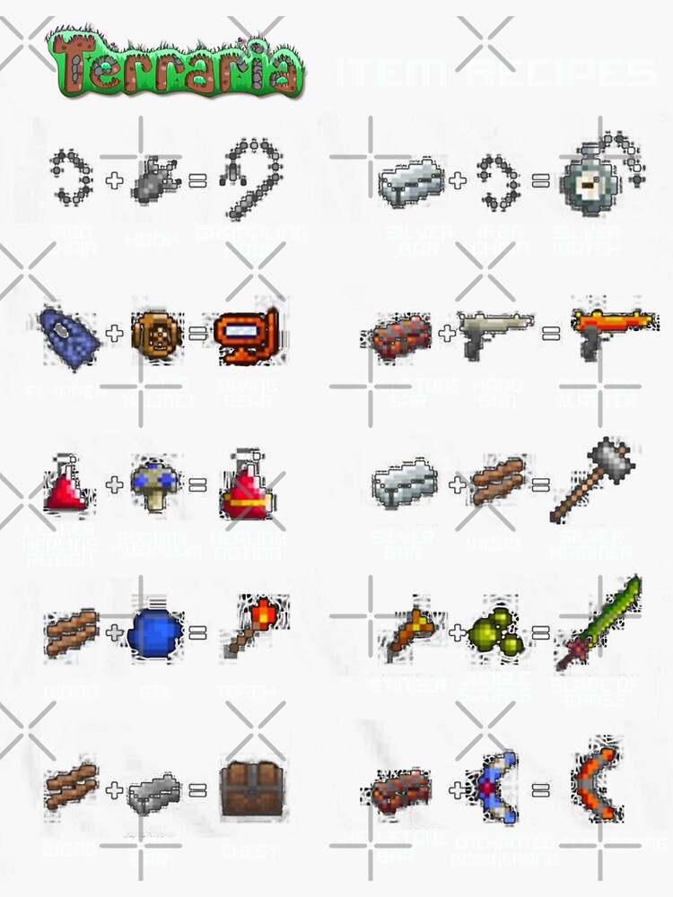Terraria Game All Weapons Item Recipes Sticker for Sale by
