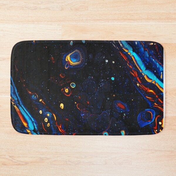 Item preview, “Jiro Avaratra” abstract, colored collage of iridescent waves, drops and water elements in cyan, blue and oranges on black designed and sold by N-o-r-d-l-y-s.