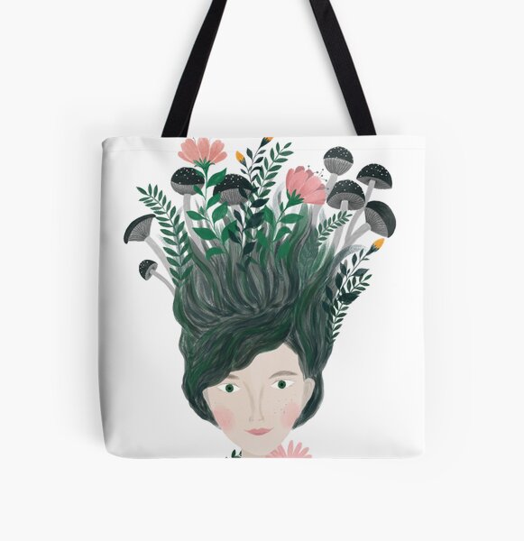 plant women portrait illustration All Over Print Tote Bag