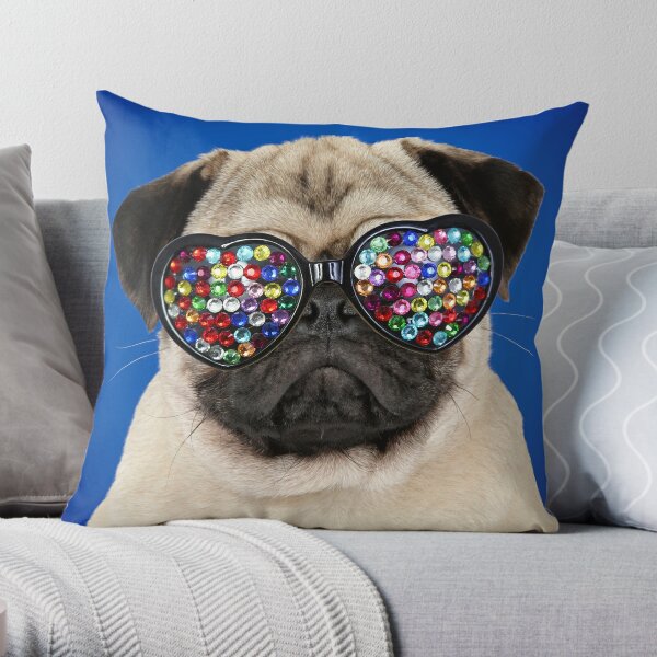 Pug Sunglasses Valentine Cute Dog Throw Pillow for Sale by