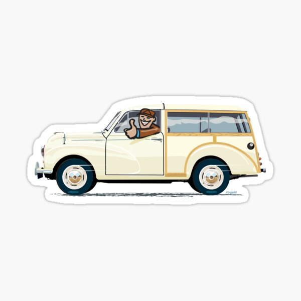 Old English White Morris Minor Traveller (left hand drive) Sticker