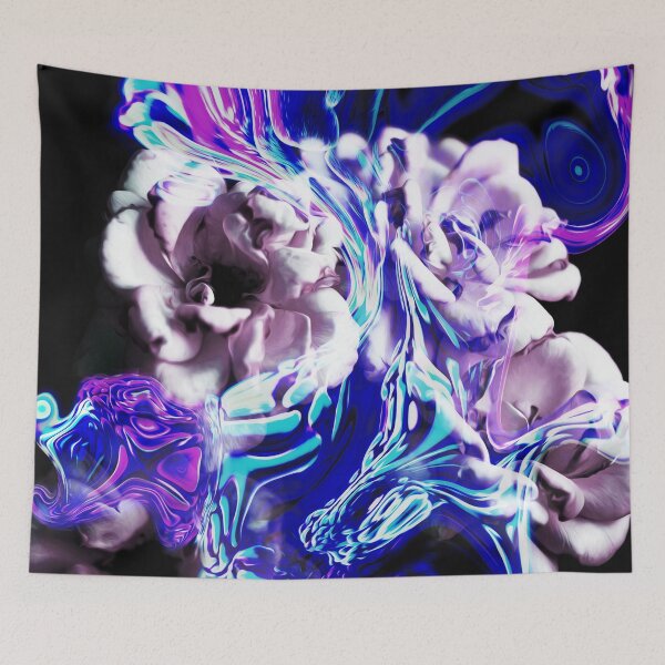 Item preview, "Liquid Crystals" Floral Plants Collage of blooming roses wrapped in pink and blue waves designed and sold by N-o-r-d-l-y-s.