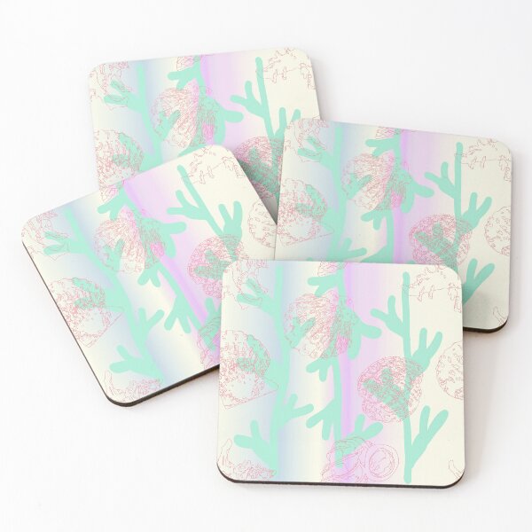 Item preview, Seashells seaweed pattern pearl in mint and orange designed and sold by Breurs.