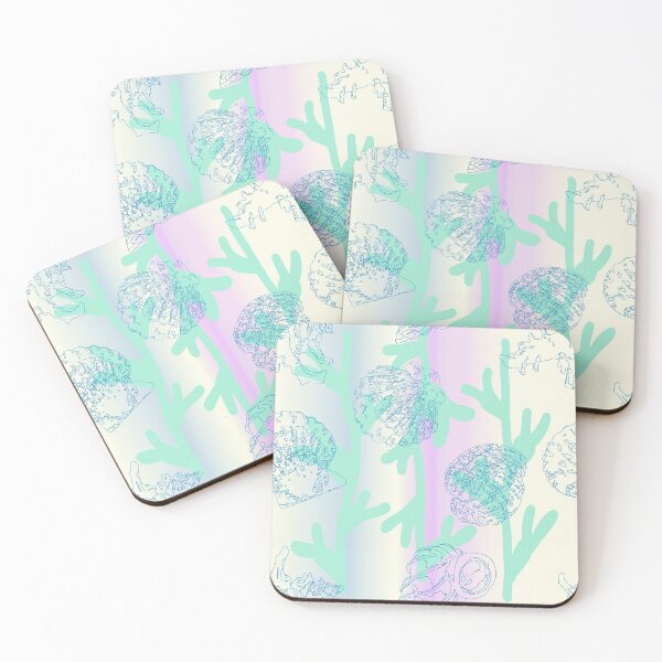 Item preview, Seashells seaweed pattern pearl in mint and blue  designed and sold by Breurs.