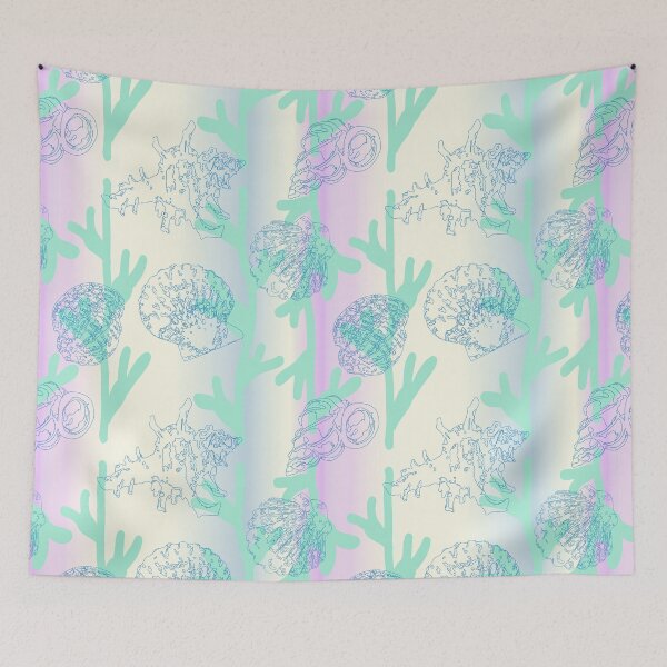 Item preview, Seashells seaweed pattern pearl in mint and blue  designed and sold by Breurs.