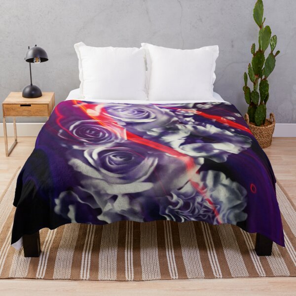 Item preview, "Thunder and Roses" Floral Plants Collage of blooming roses wrapped in a mist of violet and neon orange designed and sold by N-o-r-d-l-y-s.