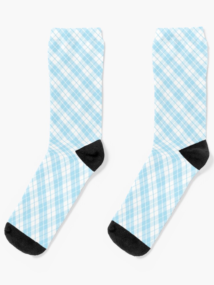 Trendy Light Blue tartan pattern Monogram Socks