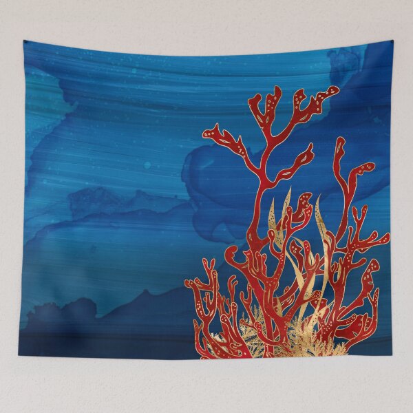 Item preview, Red Coral and Gold Abstract designed and sold by k9printart.