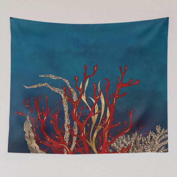 Item preview, Red Coral and Gold Abstract 2 designed and sold by k9printart.