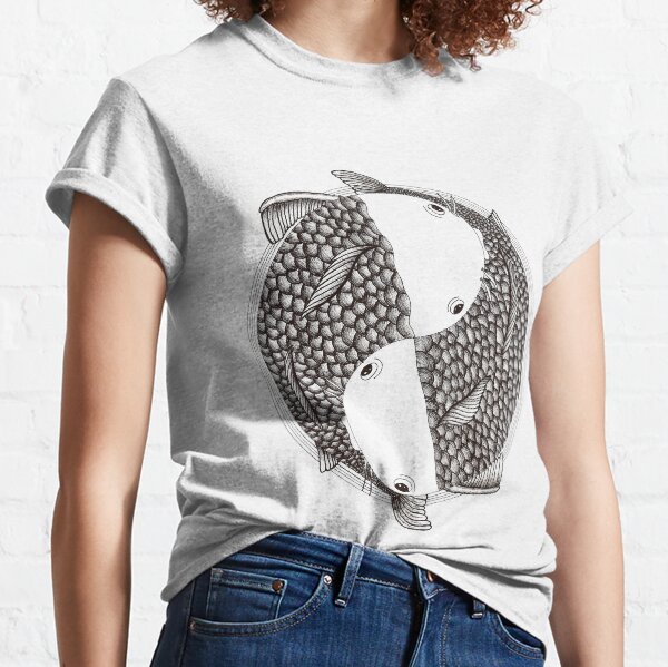 Pisces - Fish Koi - Japanese Tattoo Style (black and white) Classic T-Shirt
