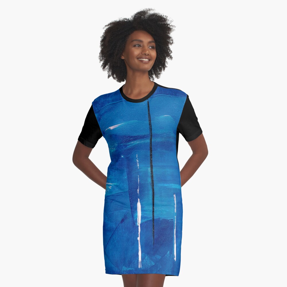 Abstract Blue Graphic T-Shirt Dress
