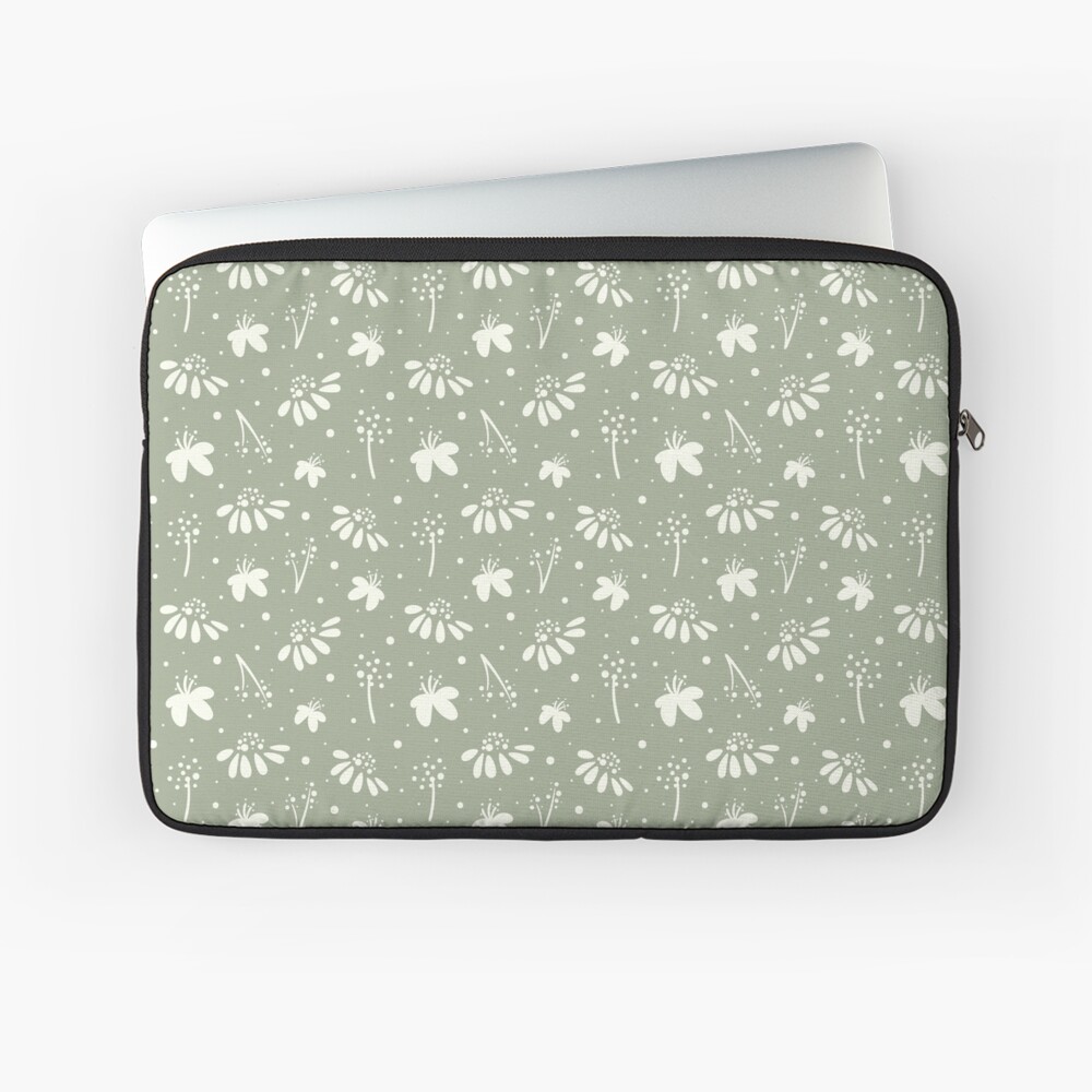 "Floral garden wildflowers pattern sage green" Laptop Sleeve for Sale