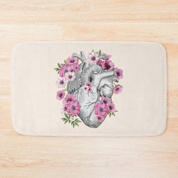 Item preview, Human heart and anemones, anatomy illustration art, lightpink anemones and green leaves designed and sold by Collagedream.