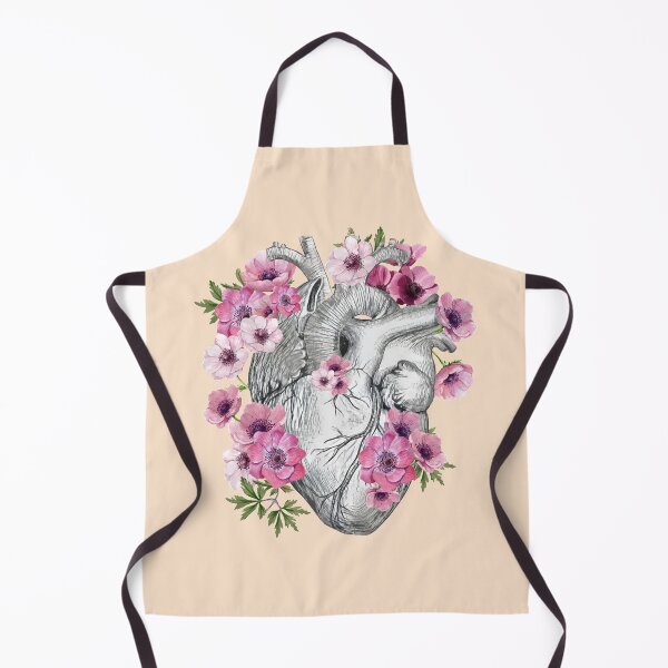 Item preview, Human heart and anemones, anatomy illustration art, lightpink anemones and green leaves designed and sold by Collagedream.